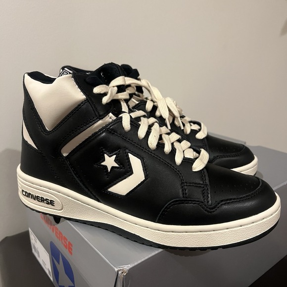 Converse Men's Leather CONVERSE WEAPON MID Sneakers Shoes Black/Ivory Size 9 - Picture 2 of 7
